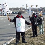 Protesters lined Oak Road voicing their outrage at MBHC. 
